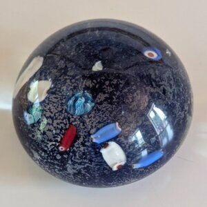 Vintage genuine Murano Art Glass Paperweight Cobalt Blue with intricate shapes